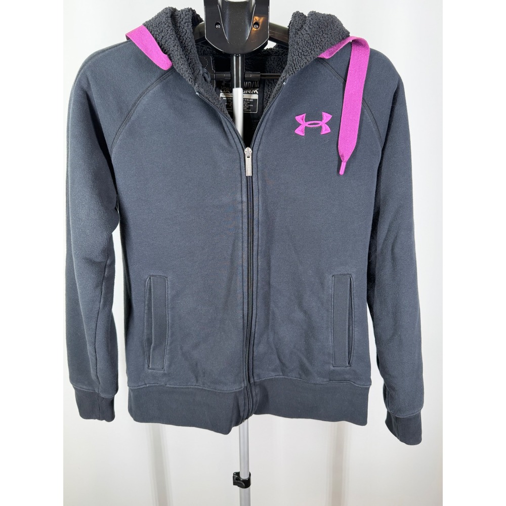 Under Armour UA Storm Sherpa Lined Full Zip Hoodie Gray Pink Womens Medium